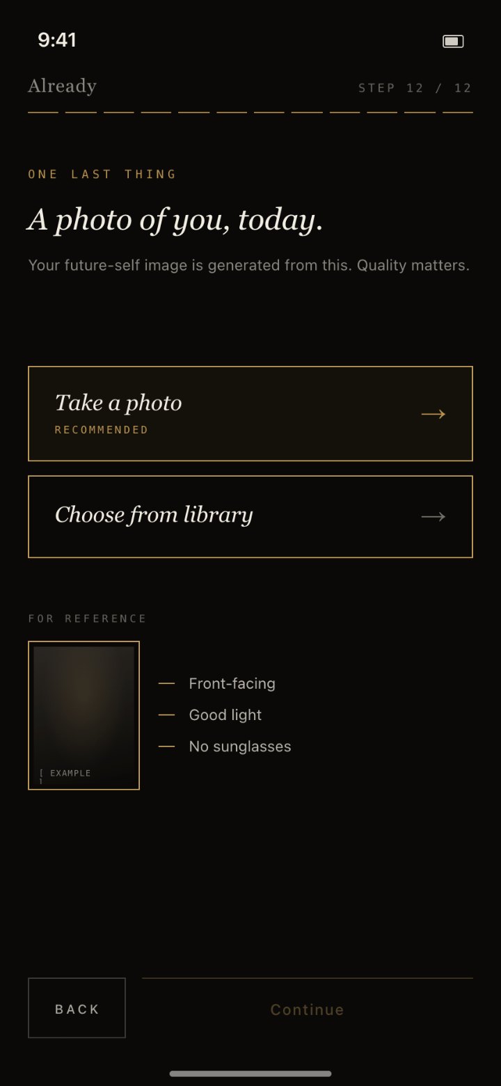 Already's selfie upload screen